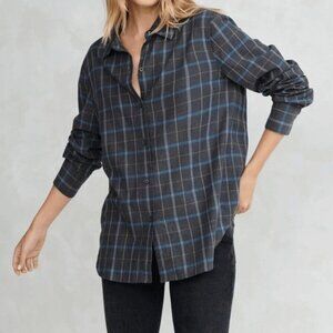 Jenni Kayne Plaid Cotton Long Sleeve Button Front Shirt Soft Grey Women’s‎ XS